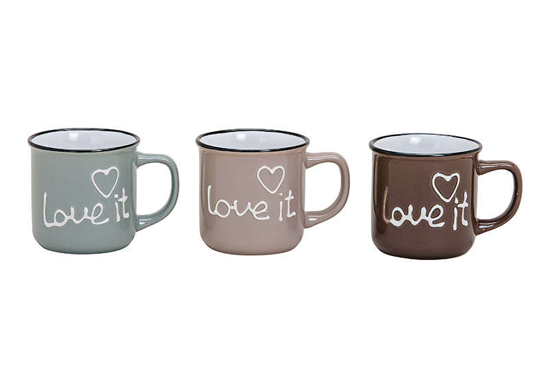 Becher aus Keramik mit Schrift ,,LOVE IT'' 300ml - 3er Set