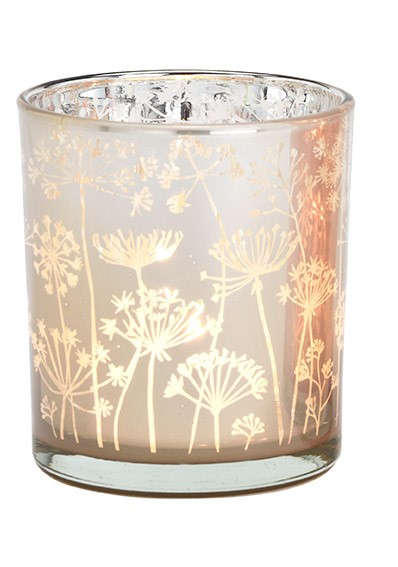 Windlichtglas mit Blumen Design in Champagne Beige - 2er Set - klein 