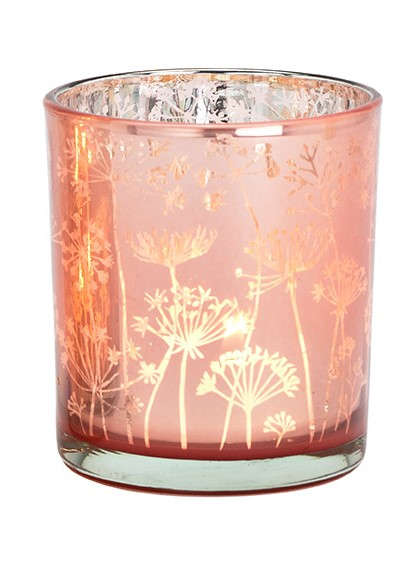 Windlichtglas Blumen Design in Rosa - klein *B-Ware*